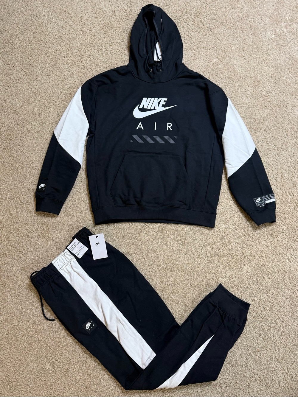 Nike Air Men's Fleece Sweatsuit Tracksuit Hoodie & Pants Set Black NEW Sz M, L